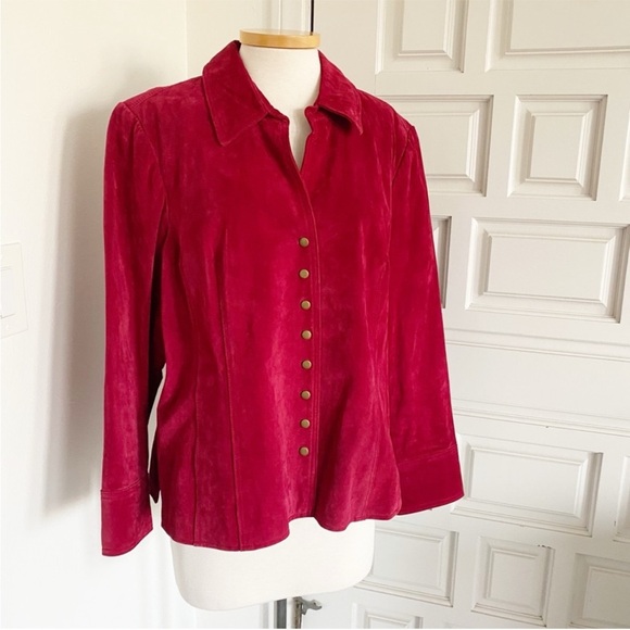 Coldwater Creek Red Suede Leather Jacket Classic Coat Size 2X - Picture 2 of 16